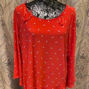 Roz & Ali Red Floral Blouse/Tunic, 1X